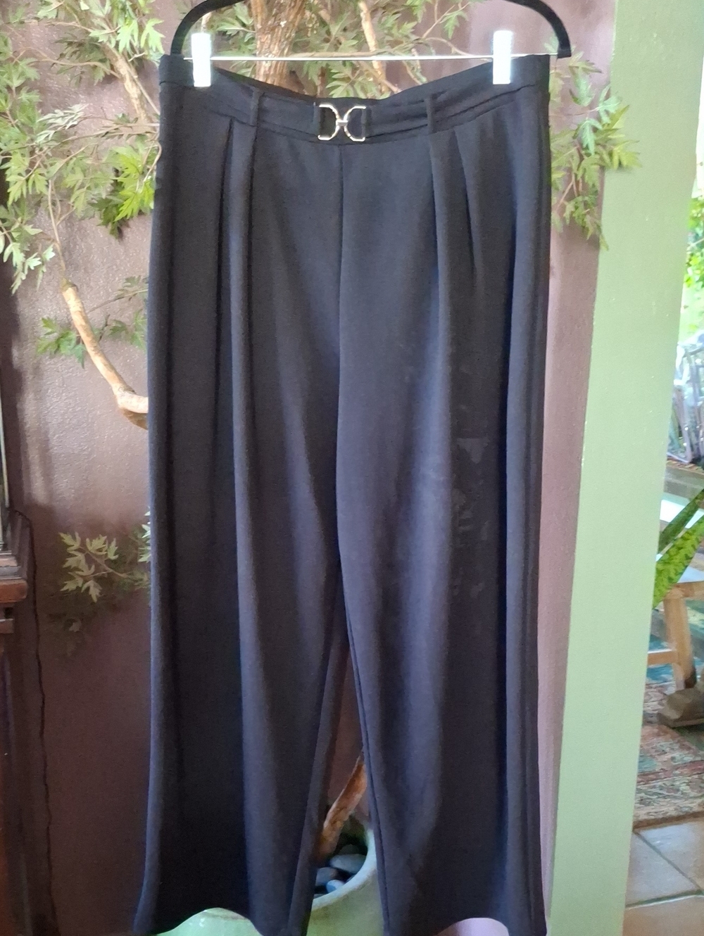 Women's H & M Black Wide-Leg Dress Pants with Decorative Buckle